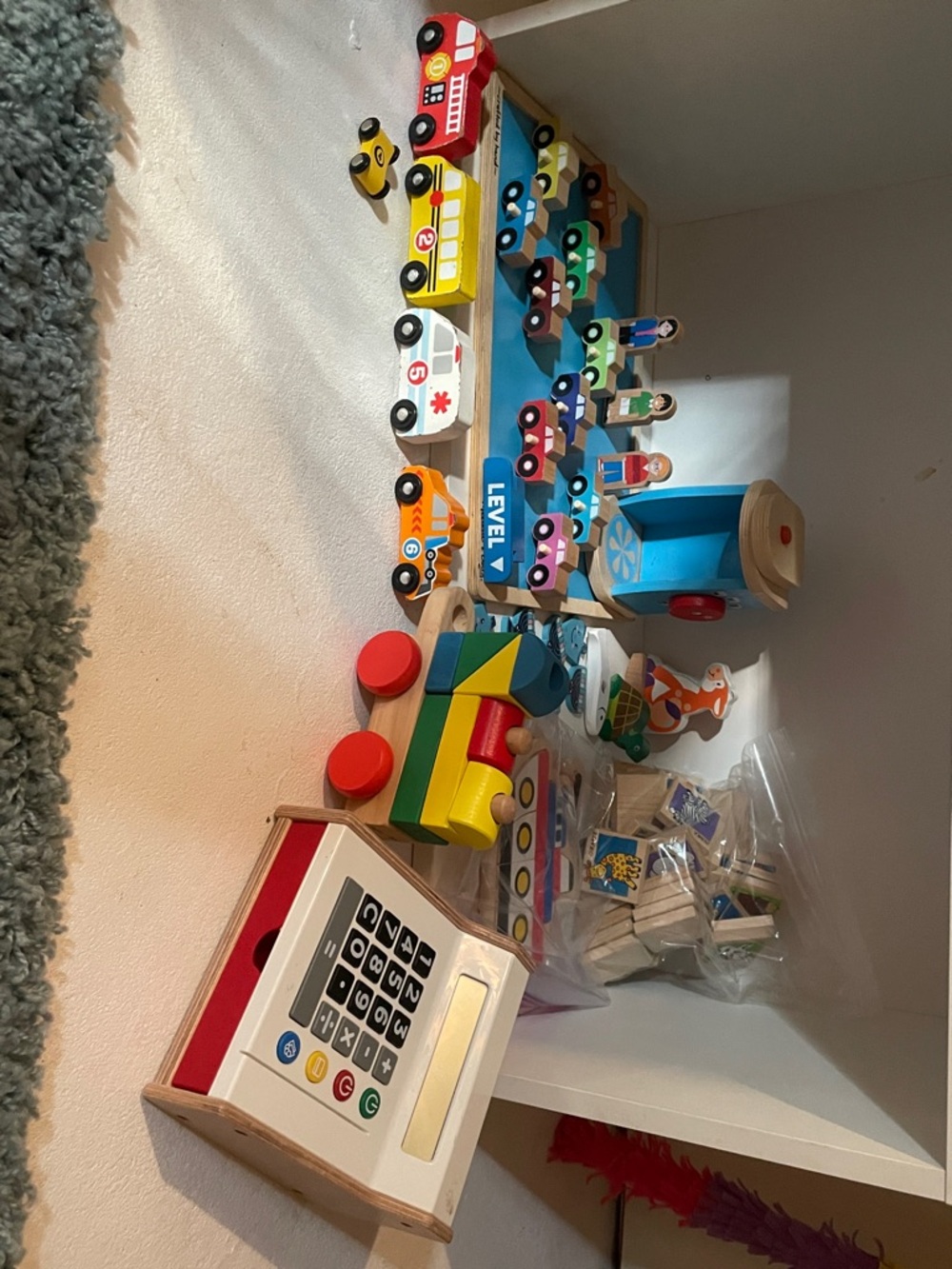 Wooden Multicolor Kids Toy Vehicle Playset - Colorful Vehicles & Figures